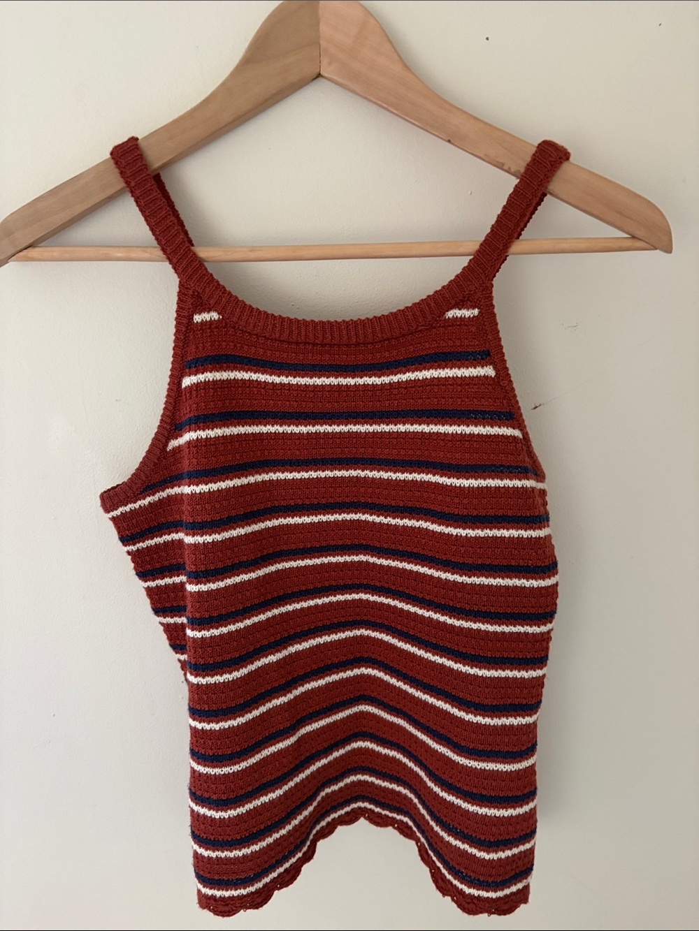 Vintage Rust Striped Knit Tank with Navy & Cream Bands